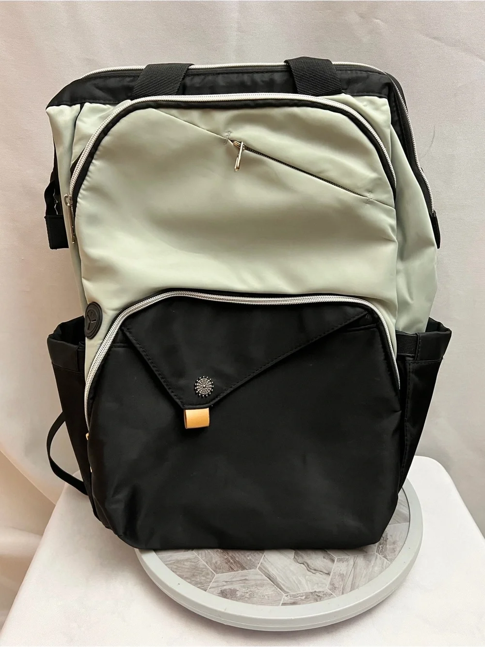 Black & Sage Green Multi Pocket Diaper Backpack Travel Bag